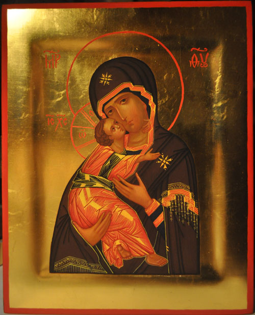Владимирская икона Божьей Матери, сусальное золото
